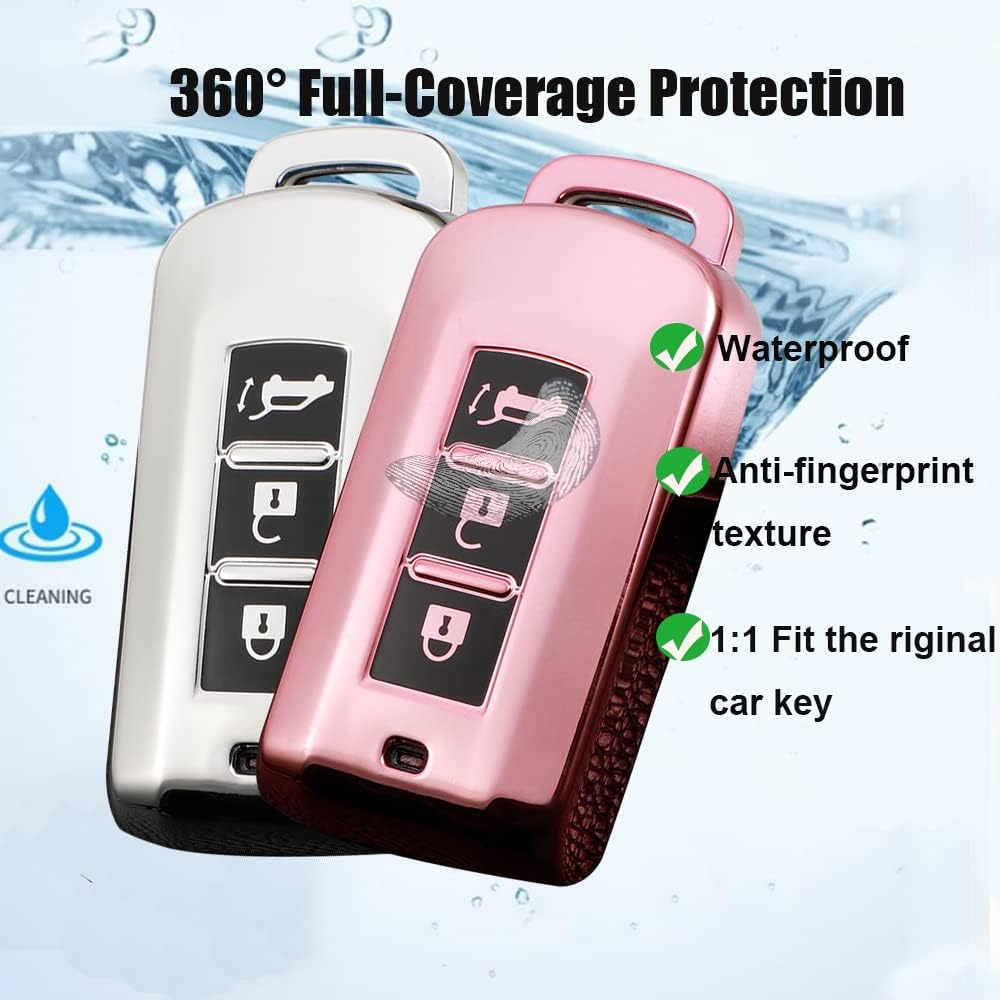 HIBEYO Key Fob Cover for Mitsubishi Outlander Sport Eclipse Cross ASX Mirage Fortis Car Accessoreis with Keychains 2022 - Blue image number 4