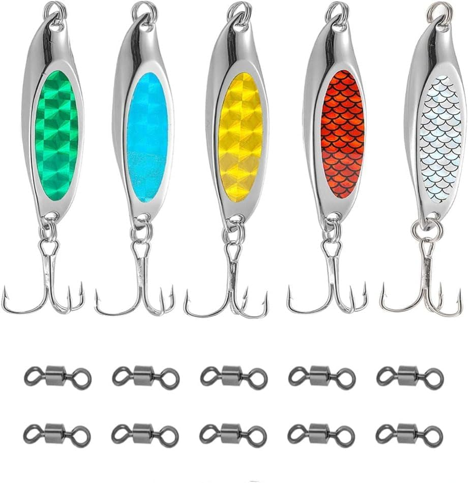 5 Pieces of Fishing Bait, Fishing Spoon, Single Hook Trout, Bass, Salmon, Freshwater, Saltwater, Metal Hook Suitable for Various Fish Species image number 3