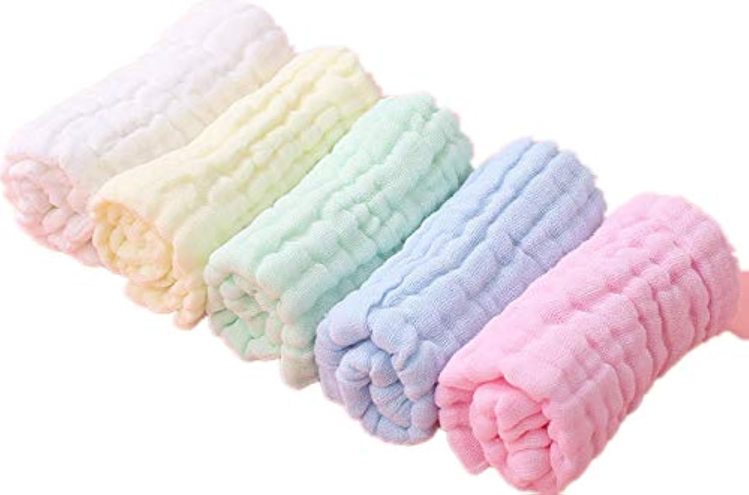 (Colorful) - 5PCS Premium Baby Muslin Washcloths, Super Soft Face Towel for Baby'S Delicate Skin, Natural Cotton 6 Layers, Comfortable Face Cloth, 25Cm X 25Cm Multicoloured image number 3