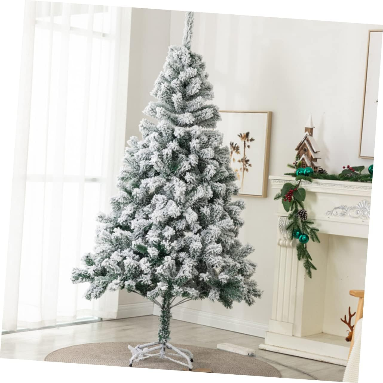 Artificial Flocked Christmas Tree Decor White Slim Tree for Xmas Home Decoration Indoor Outdoor Use Random Style image number 5