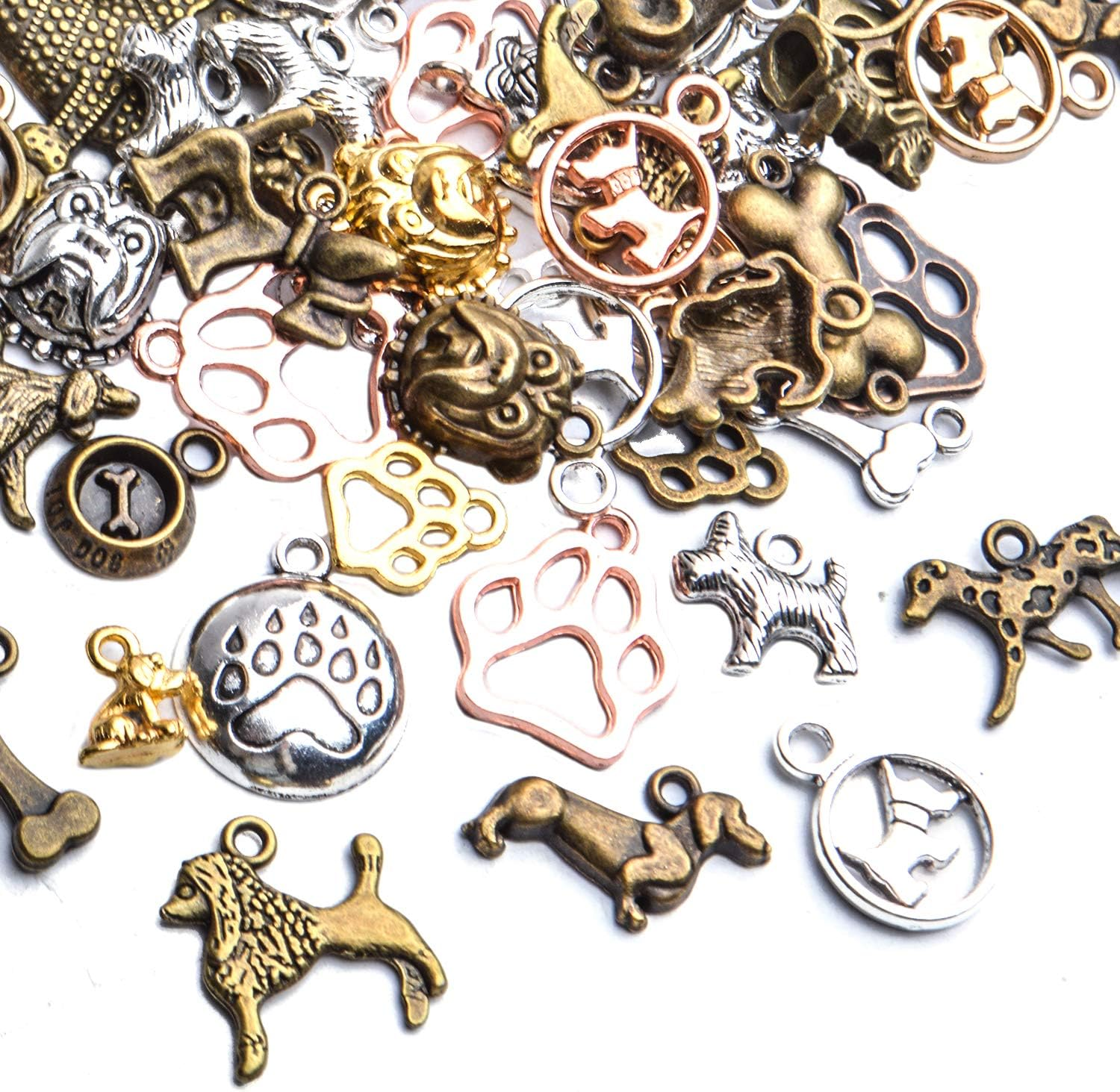 Dog Charms Bulk, 100 Gram Wholesale Mixed Antique Animal Charms Alloy Pet Dog Pendants Craft Supplies Jewelry Findings Accessory for DIY Necklace Bracelet Earring Crafting, Metal, Alloy image number 4