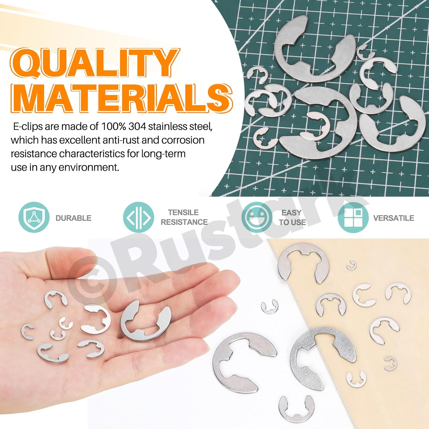 211Pcs 14 Sizes 304 Stainless Steel E-Clip External Retaining Rings Assortment Kit, E Clip Circlip Rings E-Clips Retainer Circlip Rings Washers E-Clips Assortment Set for Gears Pulleys Axles image number 5