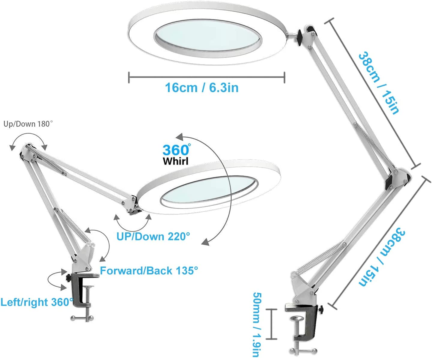 LED Magnifying Lamp, 8X Magnifying Glass Desk Light, 3 Color Mode 10 Brightness Level, 8-Diopter Magnifying Glass Clamp Lamp, LED Lighted Magnifier for Repair, Reading, Crafts, Close Works image number 4