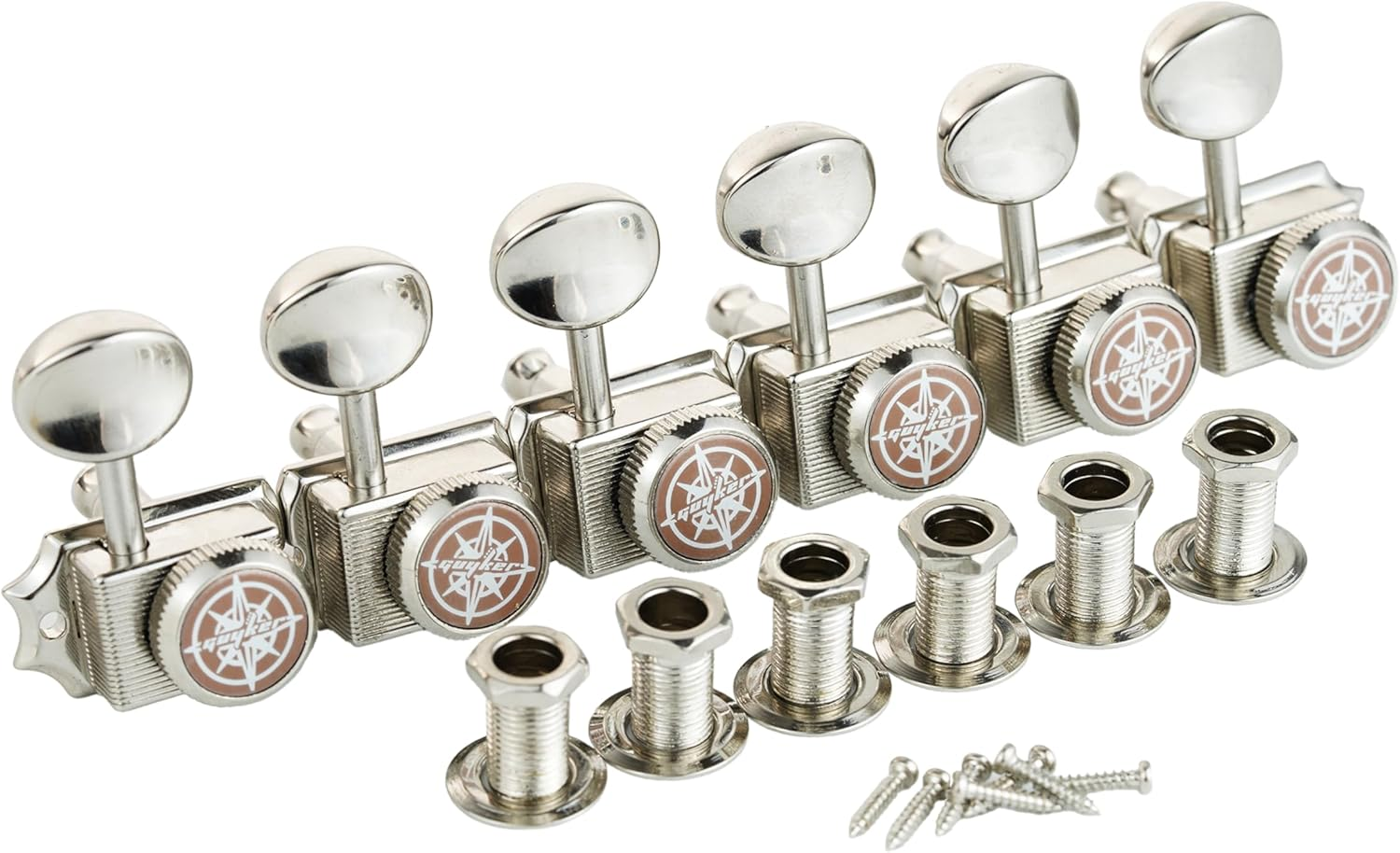 Guyker 6-In-Line Vintage Guitar Lock String Tuners &ndash; Locking Tuning Key Pegs Machine Heads Replacement Parts for ST TL Style Electric Guitars Gear Ratio 1:15 &ndash; Nickel
