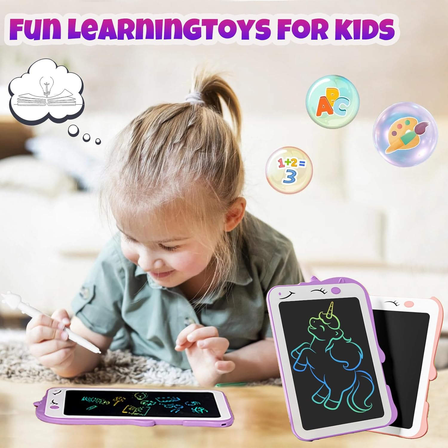LCD Writing Tablet for Kids Unicorn Colorful Toddlers Toys Drawing Board,Educational Kid Toys Travel Toysfor 3 4 5 6 7 8 Year Old Girls Christmas Birthday Gift image number 6