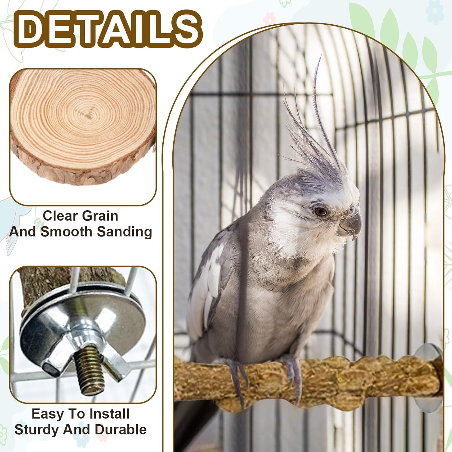 Wooden Bird Perch 6 Pcs Natural Wood Perches for Parrots Long Tail Budgies and Birds Hanging Multi-Branch Perch Platform Hammock Swing Toy for Birdcages Bird Accessories image number 1