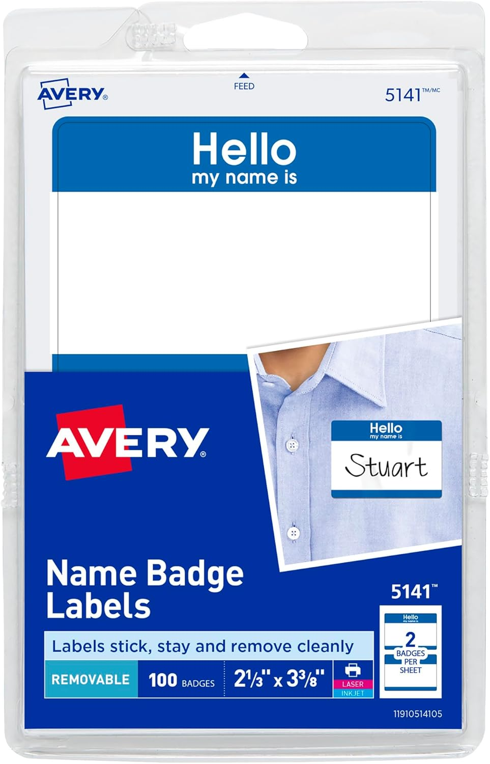 Avery Hello My Name Is Name Tags, White with Red Border, 100 Removable Name Badges (05140)