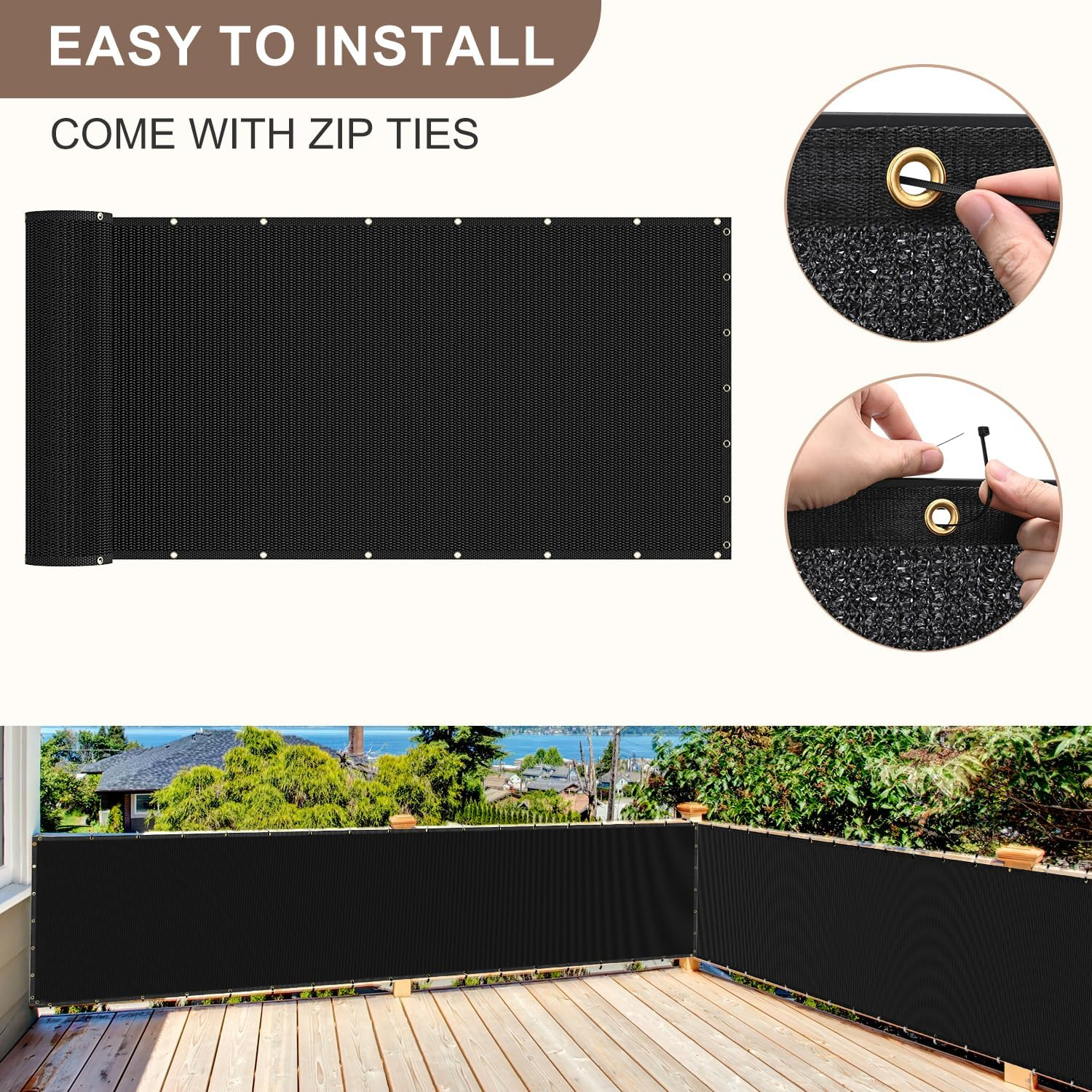 6X25FT Privacy Screen Fence, Heavy Duty Fencing Shade Cover, 170GSM 90% Blockage Mesh Shade Net for Wall Garden Yard Backyard (6 Ft X 25 Ft, Black) image number 6