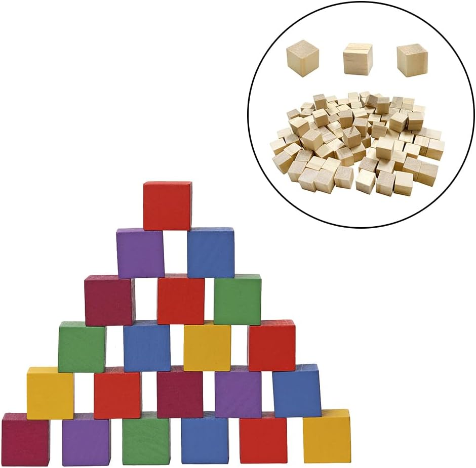 HAIKING Solid Wooden Blocks, 100 Pcs Unfinished Craft Wood Blocks for DIY Crafts, Home D&eacute;cor (1 CM) image number 1