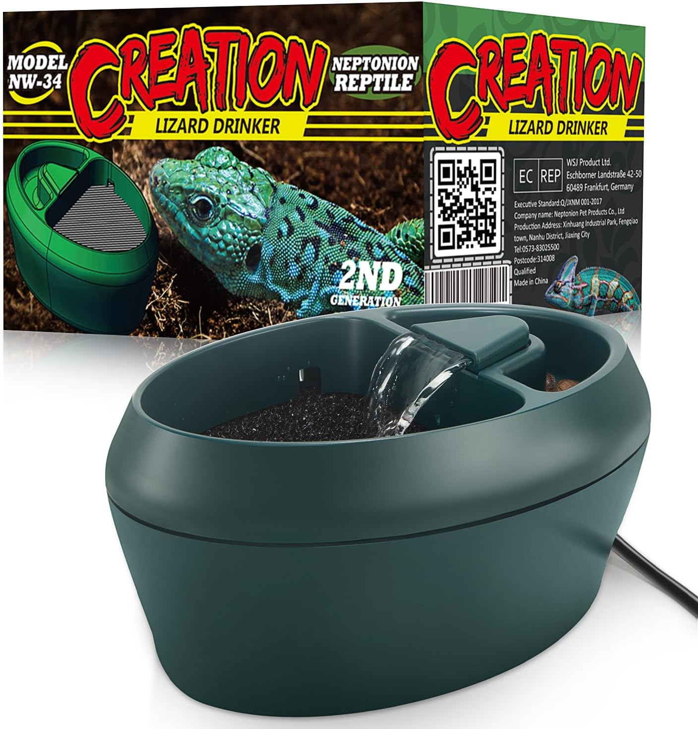 Reptile Chameleon Cantina with Snacks Trough, Drinking Fountain Water Dripper for Amphibians Insects Lizard Turtle Snake Spider Frog Gecko, Comes with Two Pumps (One for Replacement) image number 4