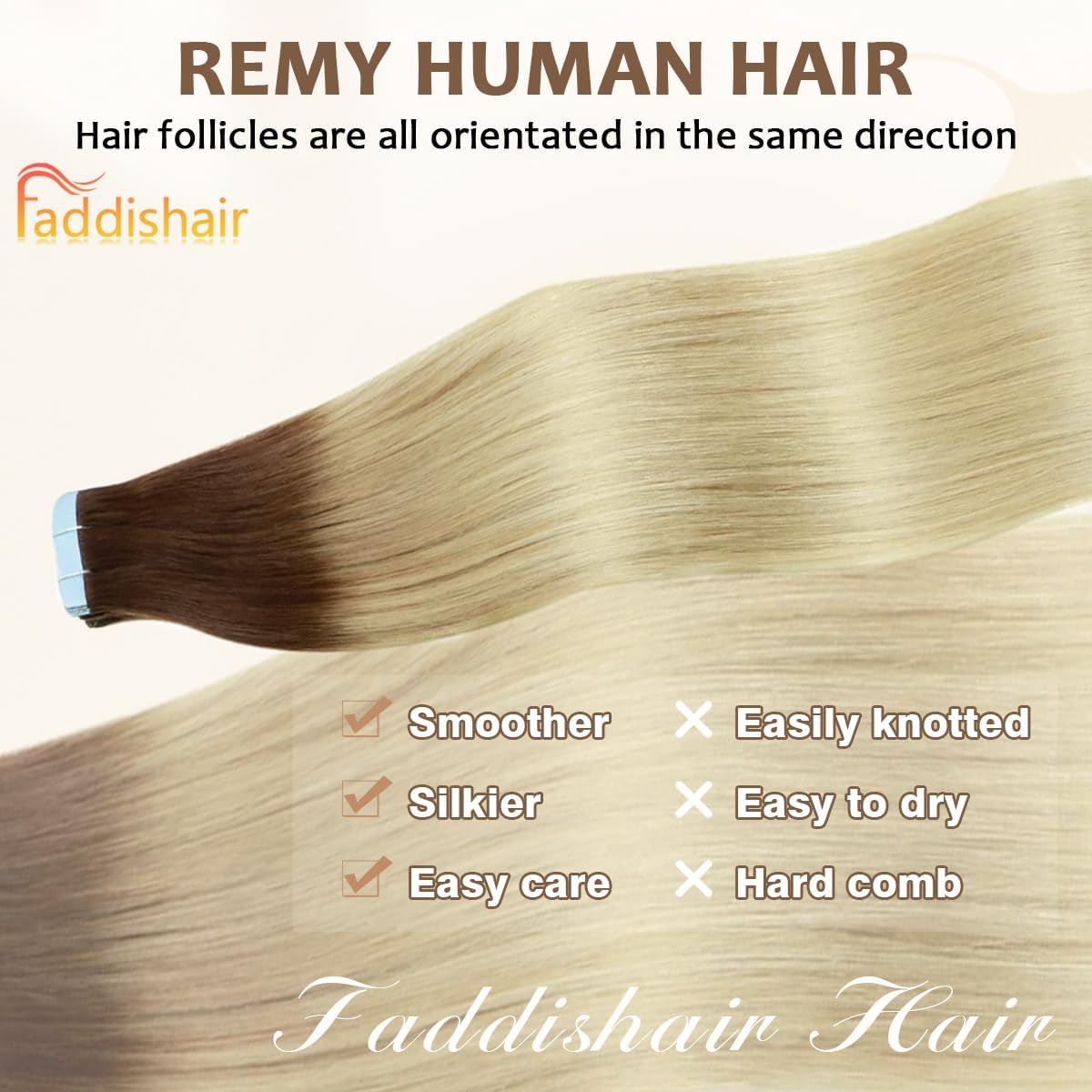 Tape in Human Hair Extensions D.Brown to Ash Blonde 20Pcs 50G Invisible Tape in Hair Extensions 18 Inches (D.Brown to Ash Blonde) image number 2