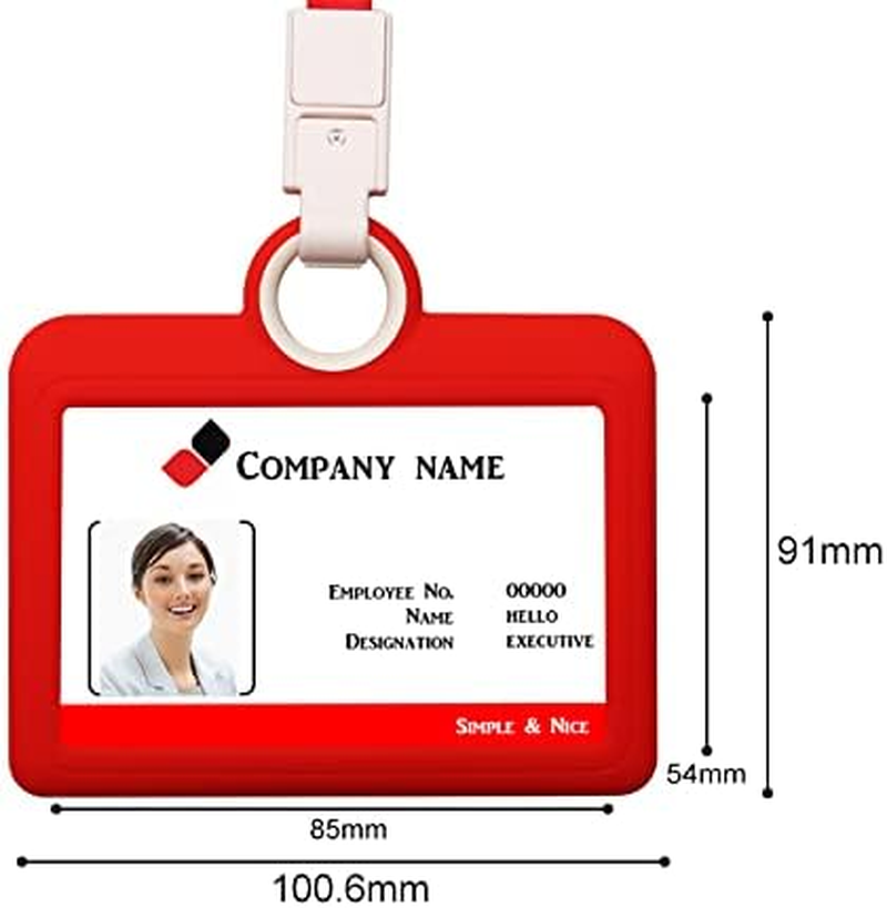 Badge Holder Silicone Horizontal ID Badge Card Holder with Lanyard Neck Strap Heavy Duty ID Card Business Card Offices Supplies image number 2