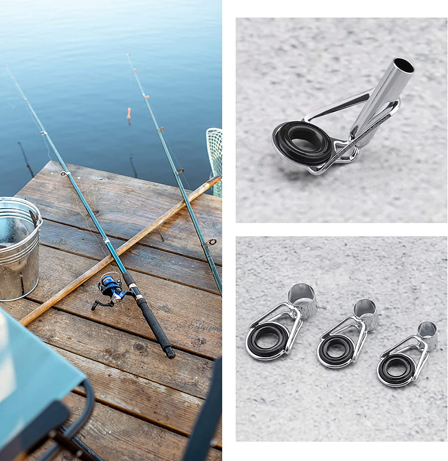 Emagtech 36PCS 1.6-8.6Mm Fishing Rod Tips Repair Kit Fishing Rod Rings Guide Stainless Steel Fishing Replacement Parts for Saltwater Freshwater