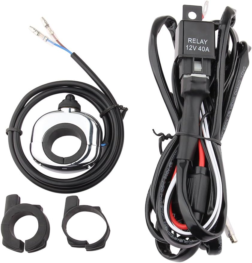 Motorcycle Switch Wiring Harness PROAUTO Driving Light Wiring and Relay Kit Fuse Relay On/Off Switch Relay for Motorcycle Cycle with 7/8 Inch, 1 Inch, or 1-1/4 Inch Handlebars