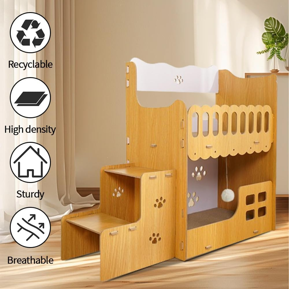 TOMVAES Cardboard Cat Scratcher House,Indoor Cat Beds Furniture, Lounge for Kittens within 33Lbs,2-Story Stable Wood with Replaceable Scratching Pad Board,Sturdy Cat Condos with Stairs image number 6
