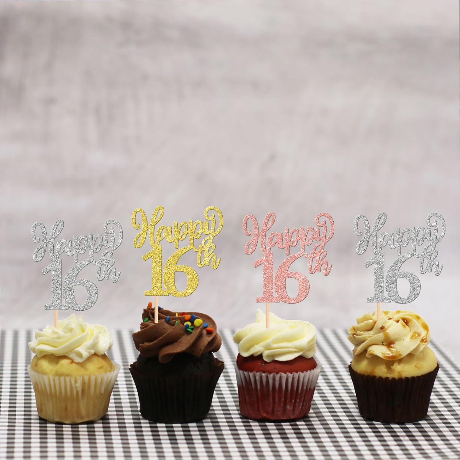 24 Pack Happy 16Th Cupcake Toppers Glitter Sixteen Cheers to 16 Years Number 16 Birthday Cupcake Picks for Happy 16Th Birthday Anniversary Party Cake Decorations Colorful image number 4