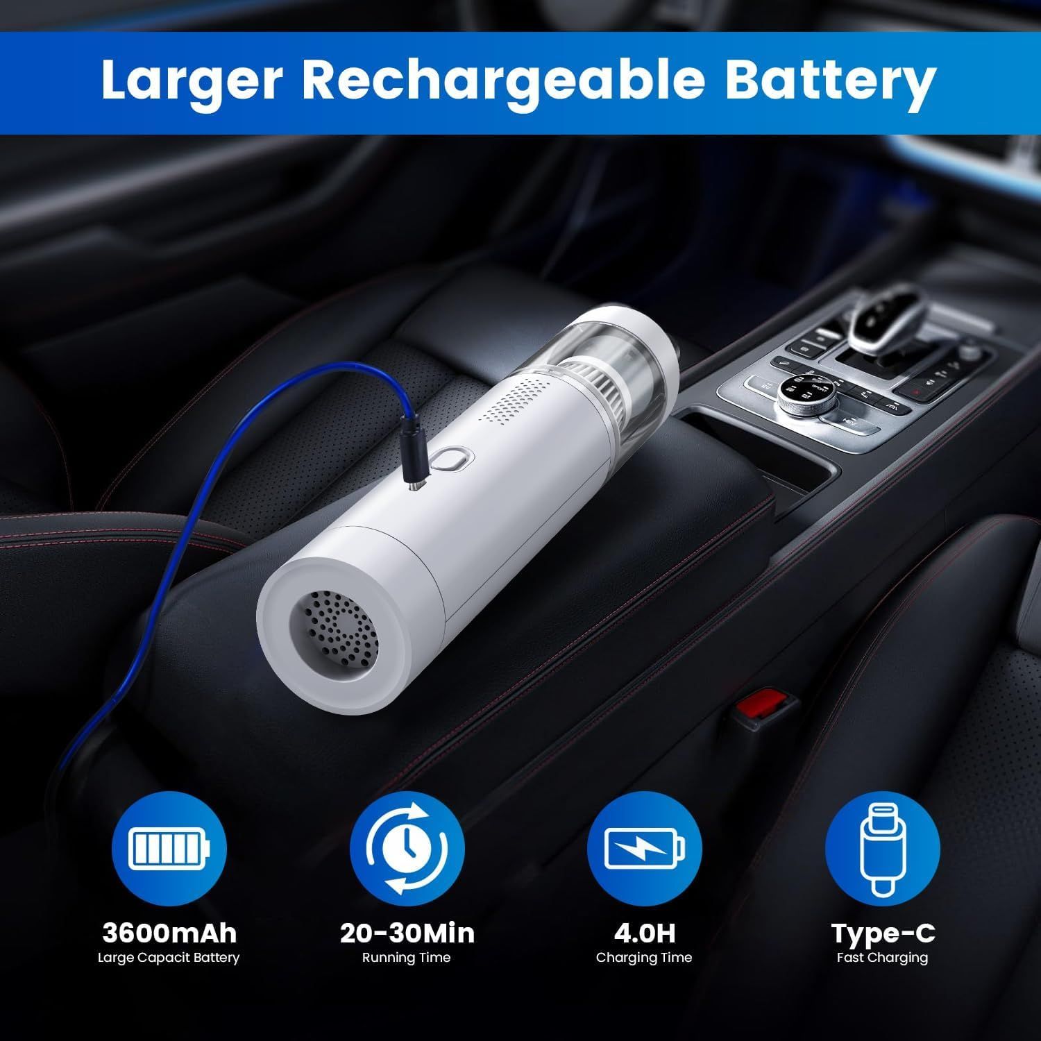 Car Vacuum 11000 Pa Handheld Vacuum Cleaner Test Winner 3600Mah with Charging Cable Handheld Vacuum Cleaner Battery Wireless Wet & Dry with Washable HEPA Filter Handheld Vacuumcleaner