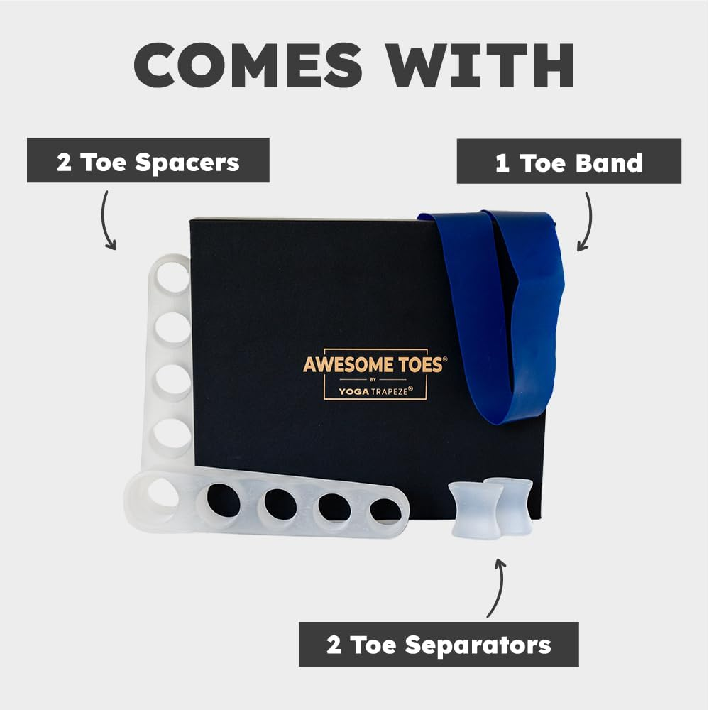 Awesome Toes Spacers & Separators Kit &ndash; Fast Relief for Hammertoe & Bunions | Includes Toe Stretch Band, Individual Toe Spacers & Full Toe Spacers for Walking, Running, & Yoga Practice | Small image number 2