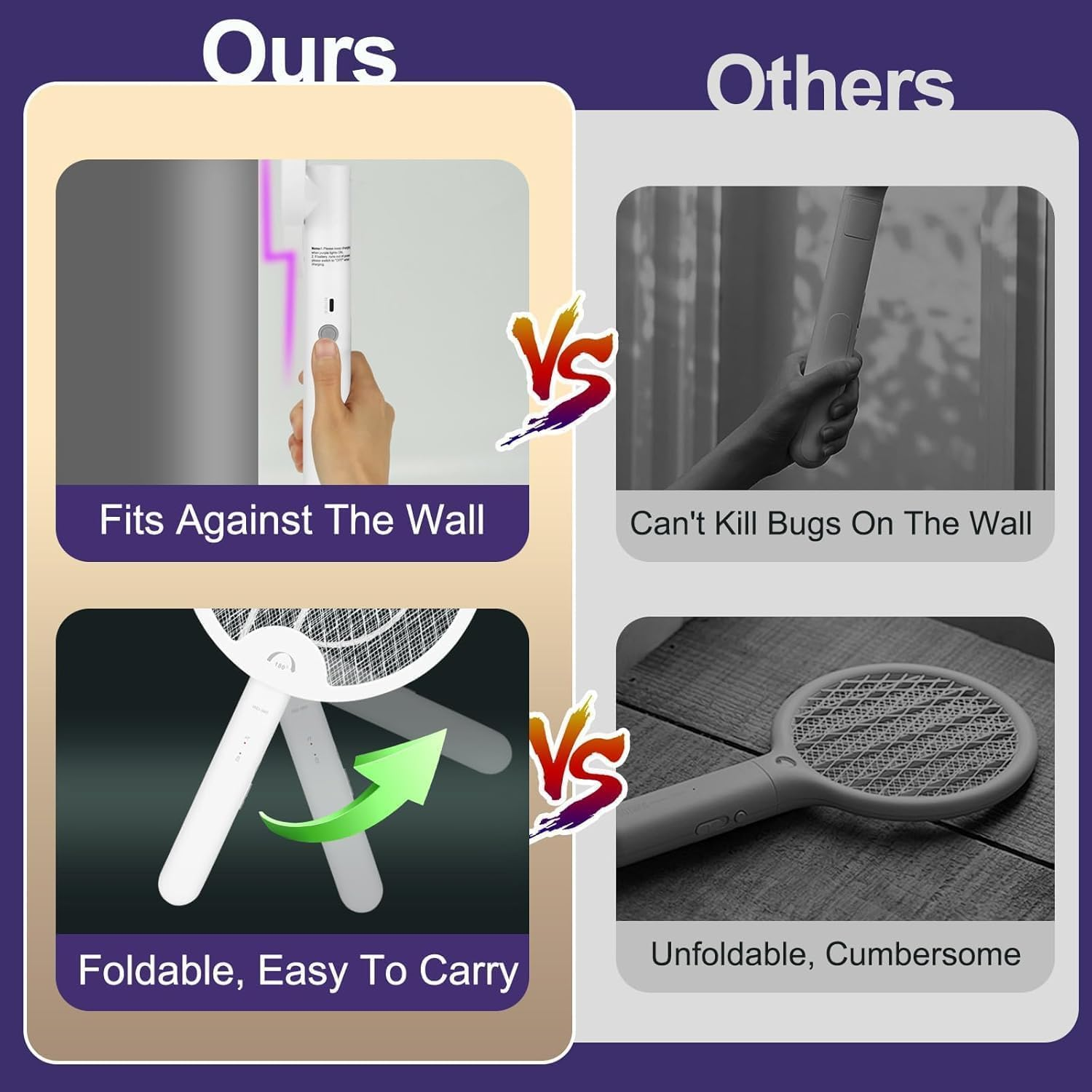 Foldable Electric Fly Swatter Racket, Portable 2 in 1 Bug Zapper Racket, Fly Killer and Mosquito Trap Lamp for Indoor and Outdoor Home Backyard Patio Camping image number 4