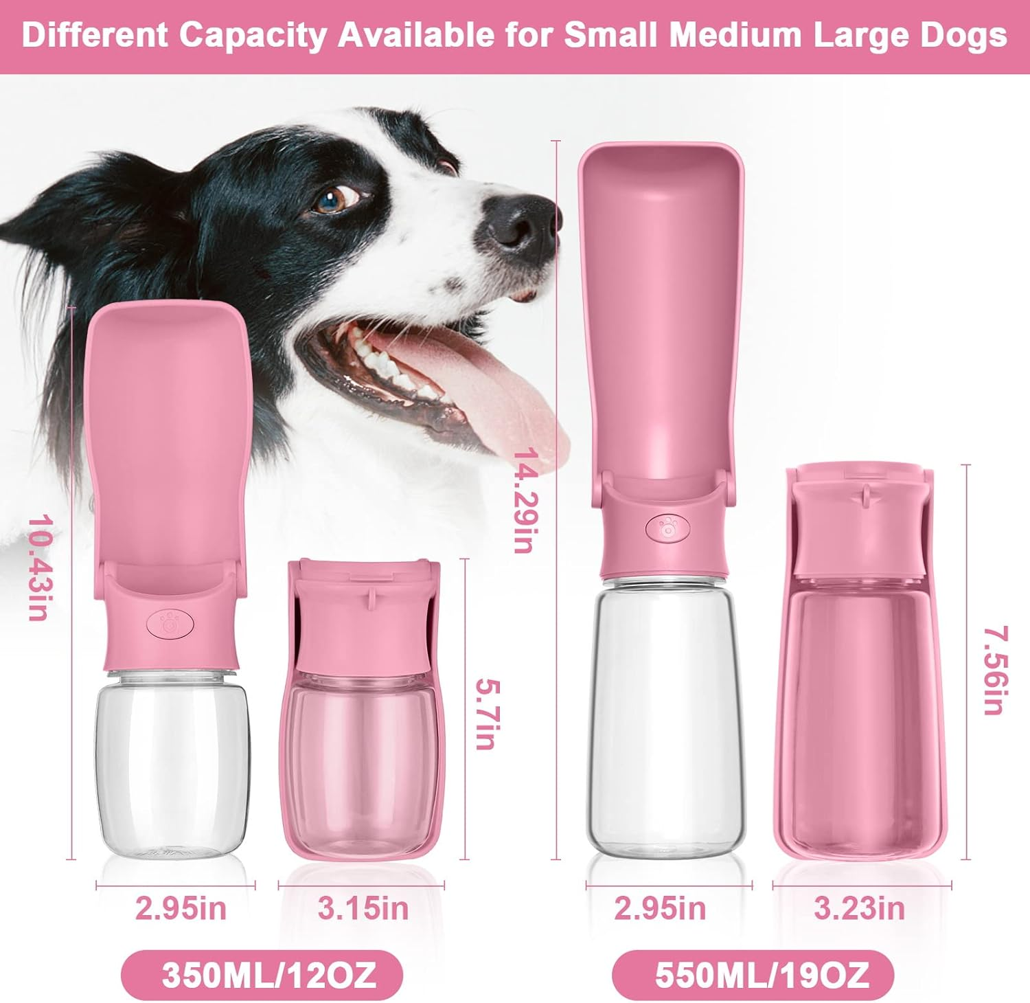 Foldable Dog Water Bottle - 550Ml Portable Dispenser, Leak Proof Travel Bottle for Pets, Outdoor Walking, Hiking - Food Grade Plastic（Pink） image number 4