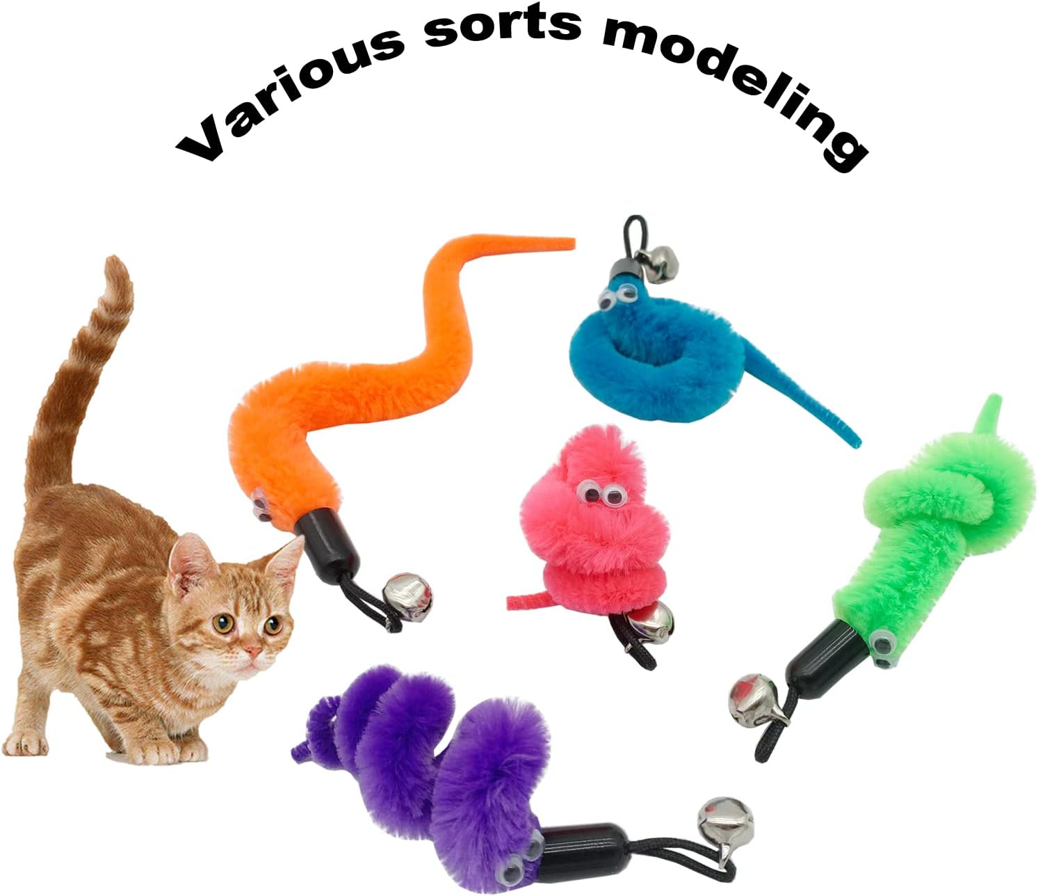 Cat Worm Toy Refills, 15 Pieces Cat Wand Attachments Worms Toy for Indoor Cats image number 6