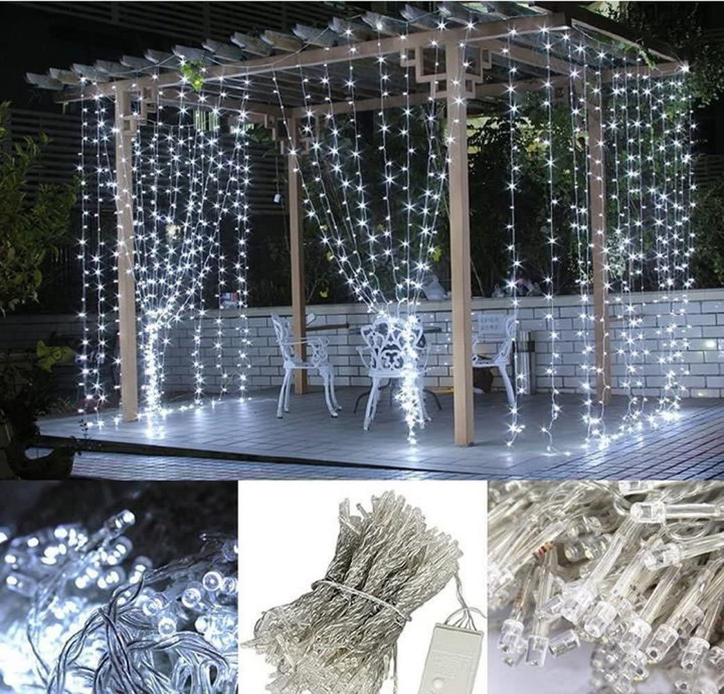LED Curtain Lights, USB & Battery Powered LED Icicle Lights, 300 Leds, 9.8Ft X 9.8Ft with 8 Modes Remote Controller for Holiday, Party, Outdoor Wall, Wedding Decorations (White) image number 3
