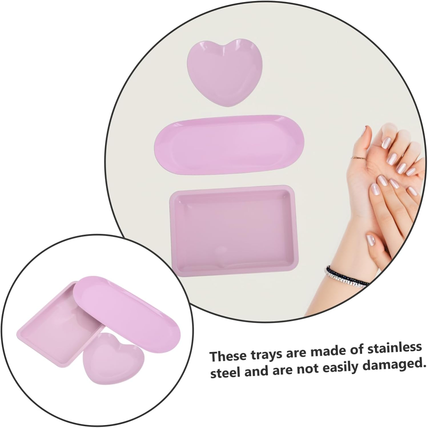 CANIGHT Nail Art Tool Storage Tray Set Decorative Jewelry Trays Heart Shape Food Serving Platter Stainless Steel for Party Kitchen Organization