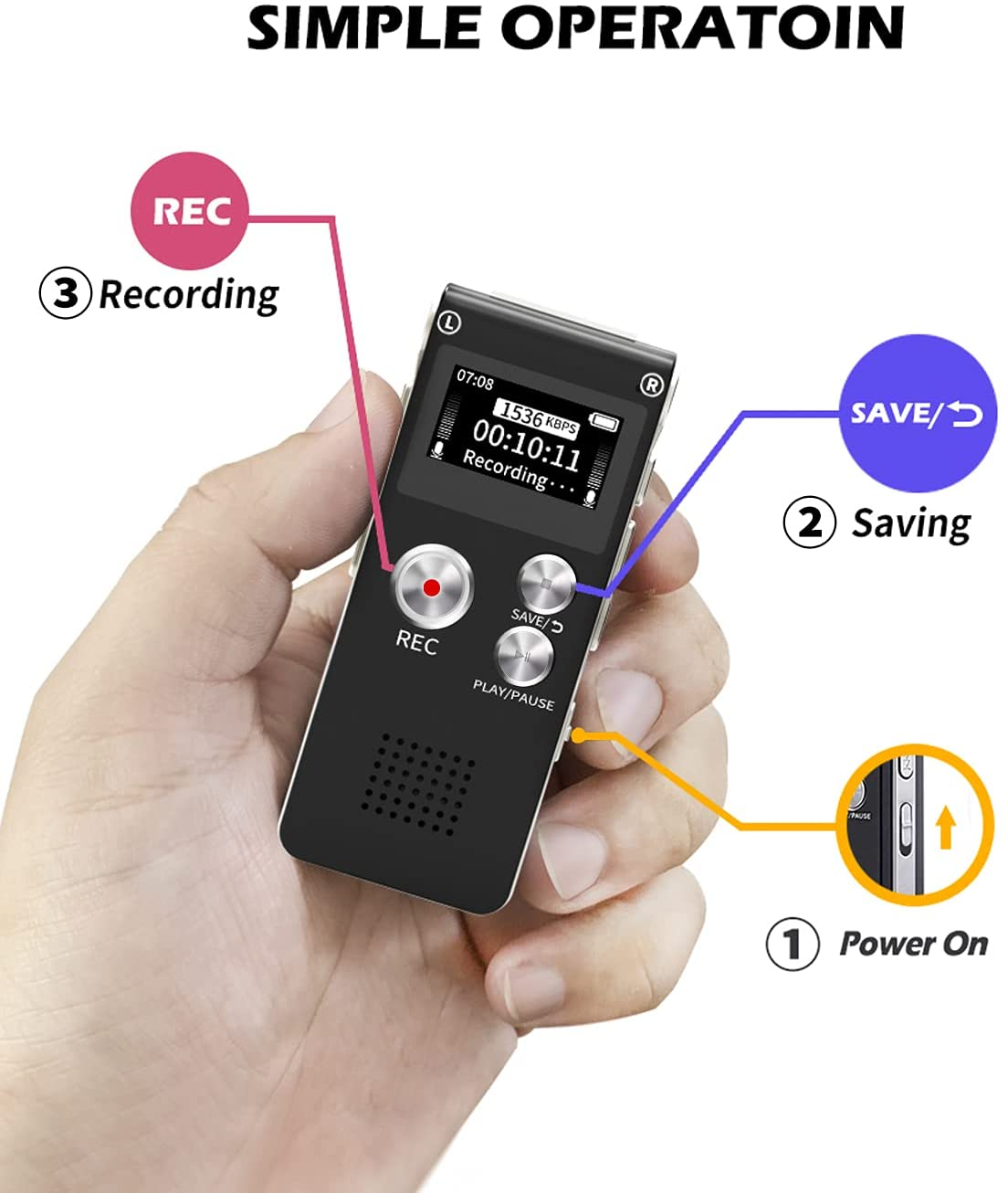 Digital Voice Recorder 16GB Voice Activated Recorder with Playback for Lectures - USB Rechargeable Dictaphone Sound Audio Recorder image number 5