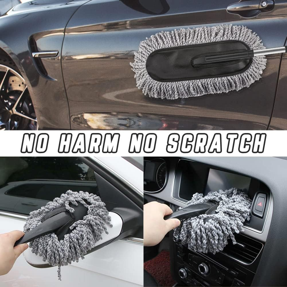 2 Pcs Microfiber Multipurpose 15.7 Inch Car Duster for Vehicle Interior Exterior with Stainless Steel Retractable Comfortable Handle to Trap Dust and Pollen for Car Bike RV Boats or Home Grey