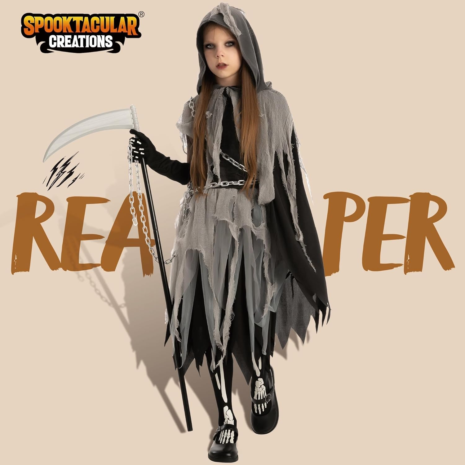 Spooktacular Creations Girl Grim Reaper Costume with Gloves and Tights Glow in the Dark, Scary Halloween Costume image number 5
