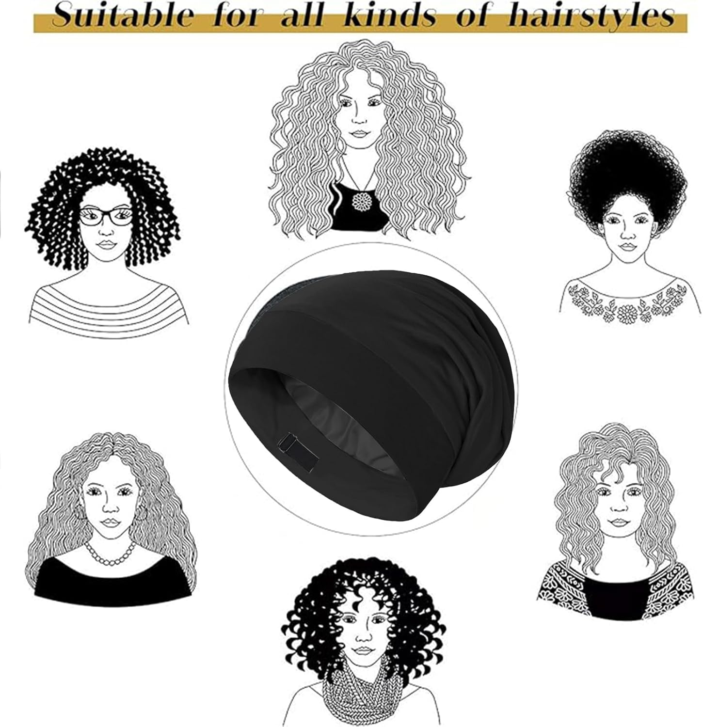 Mulberry Silk Bonnet for Women, Natural Silk Satin Lined Sleep Cap, Double-Layered Breathable Night Cap, Adjustable Silk Bonnet Hat for Curly Hair Braids, Hair Cap with Elastic Band (PET, GRY)