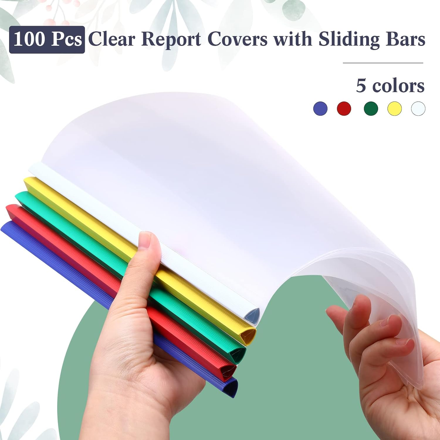 100 Pcs Clear Report Covers with Sliding Bar Clear Presentation Binder Transparent Resume Folder with 5 Colors Slider Bars Plastic Report Folder for File Report Paper Book Resume Letter School Office image number 5