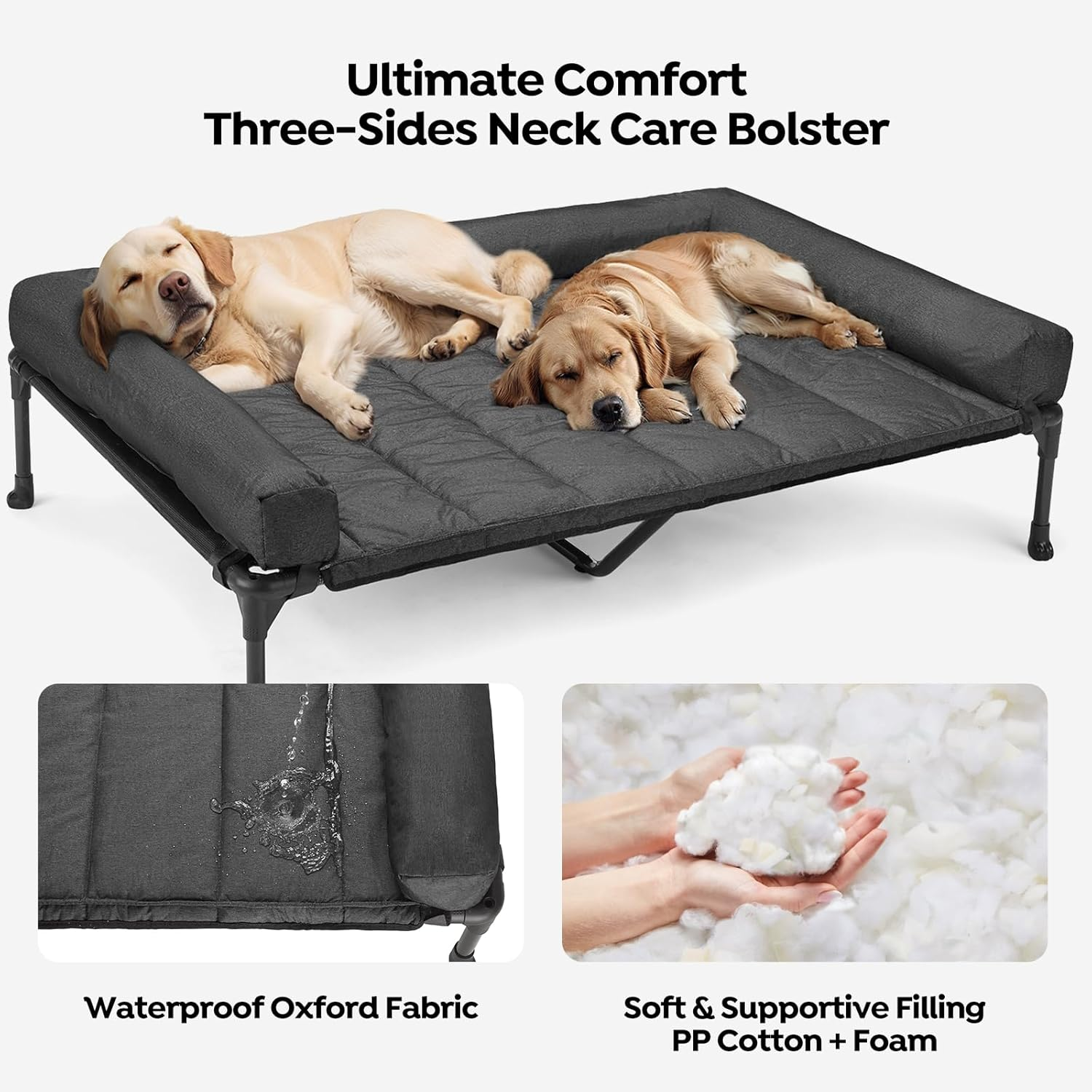 Veehoo Cooling Elevated Dog Bed Add Removable Waterproof Bolster Cushion Mat, Raised Pet Cot with Breathable Teslin Mesh, No-Slip Feet, Dog Sofa Bed for Indoor Outdoor, Xxlarge, Black CWC2331B image number 1