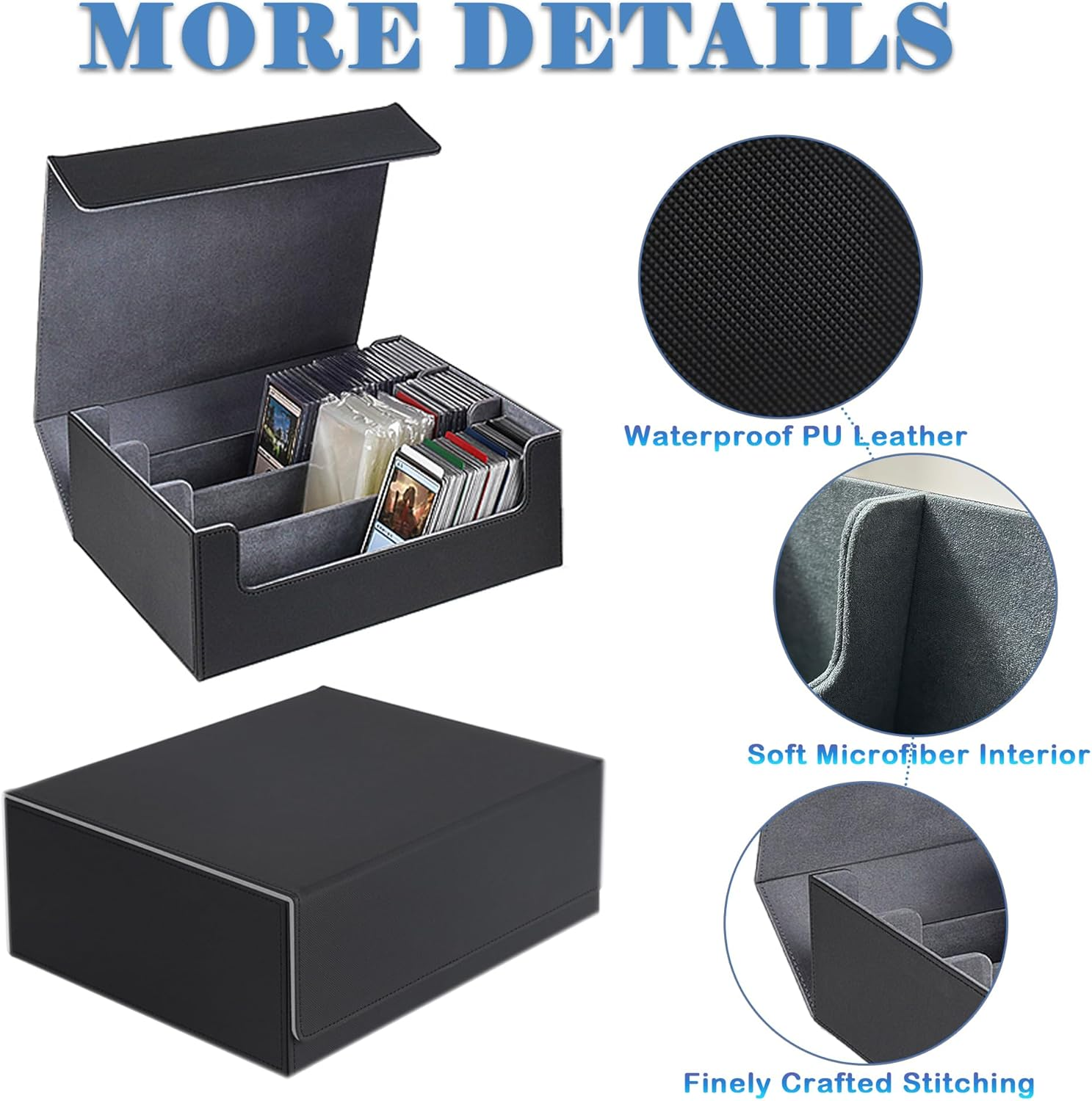 Card Deck Case for Trading Cards 1800+, Card Deck Storage Box, Leather Magnetic Closure Commander Storage Box, Fit for Yugioh, MTG, TCG and Sport Cards (Black Grey) image number 2