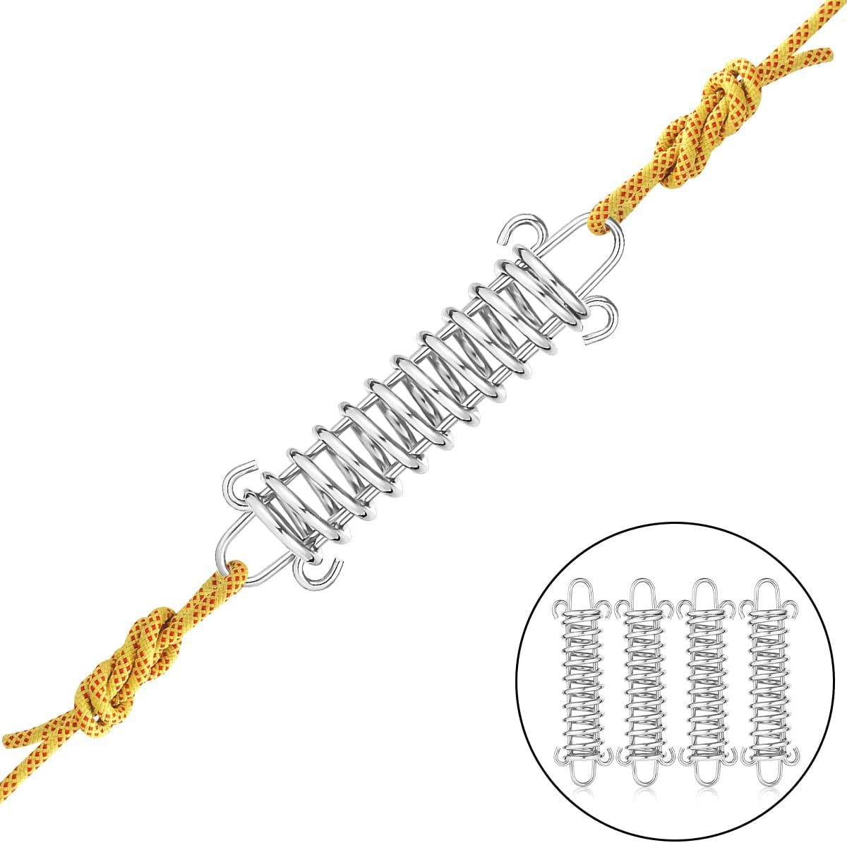 Tent Fixed Buckle, 4 PCS Silver Stainless Steel Spring Wind Rope Buckle Tent Accessories for Outdoor, Camping, Travel (3.5 X 12Cm/1.37 X 4.72In) image number 3