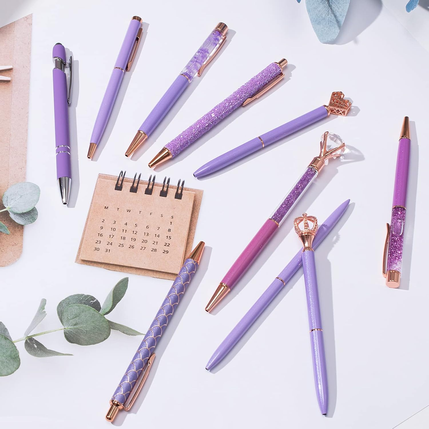 10 Pcs Purple Glitter Ballpoint Pens,Comfortable Writing Pens,Metal Retractable Pretty Journaling Cute Pens Bulk, Black Ink Medium Point (1.0Mm) image number 3
