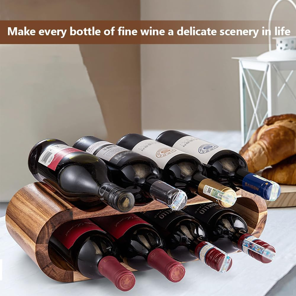 &zwnj;MOTRAIN 2-Tier Acacia Wood Wine Rack, 8 Bottle Countertop Holder, Freestanding Wine Storage for Cabinet, Bar & Pantry | No Assembly Required, Natural Finish Home D&eacute;cor & Gift (Sturdy & Space-Saving)