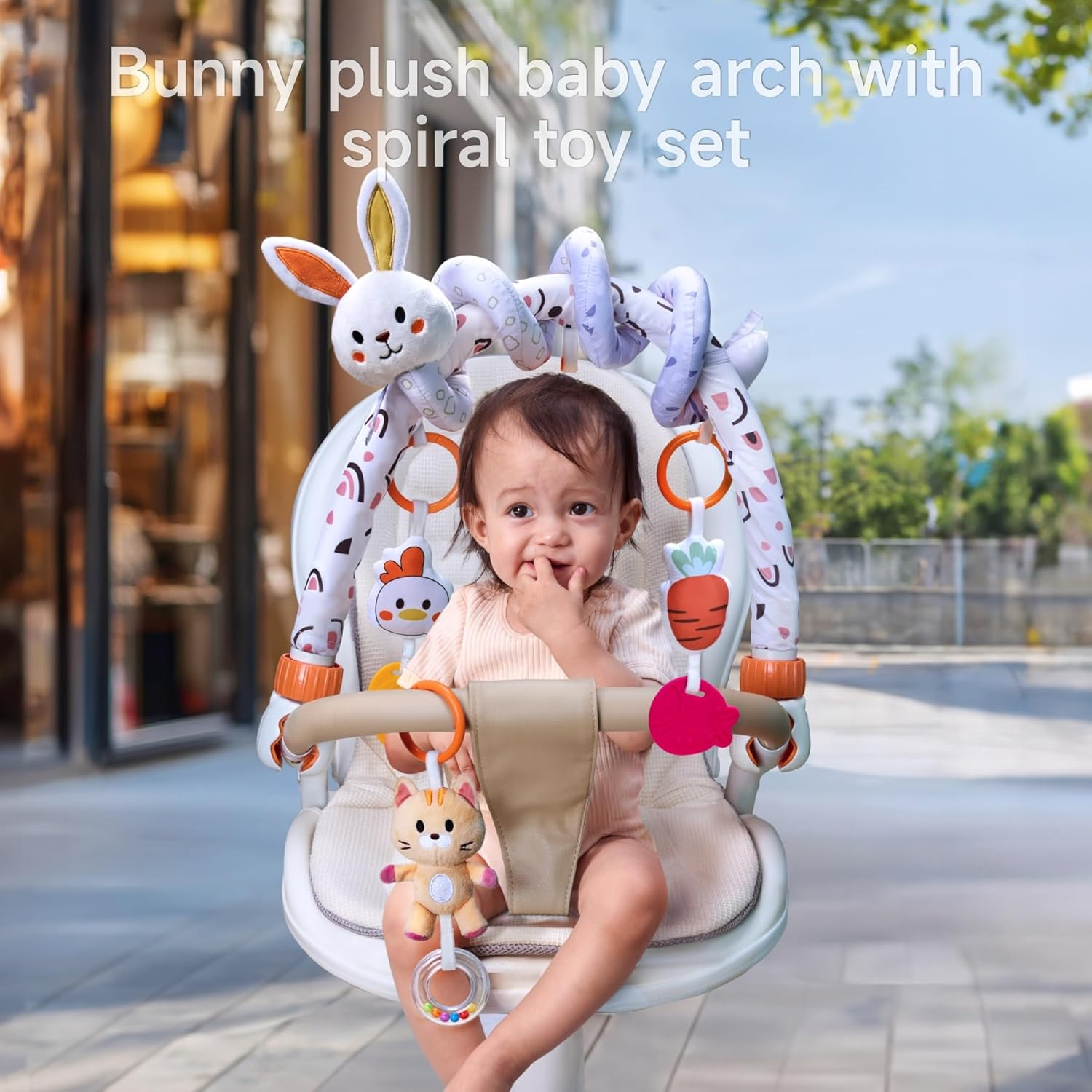 TUMAMA 2 in 1 Spiral Car Seat Toys for Babies 0-6 Months, Stroller Toys for Infant 0-6 Months Arch Hanging Toys with Clip Adjustable Detachable Sensory Travel Crib Bouncer Bassinet Activity Toys image number 6