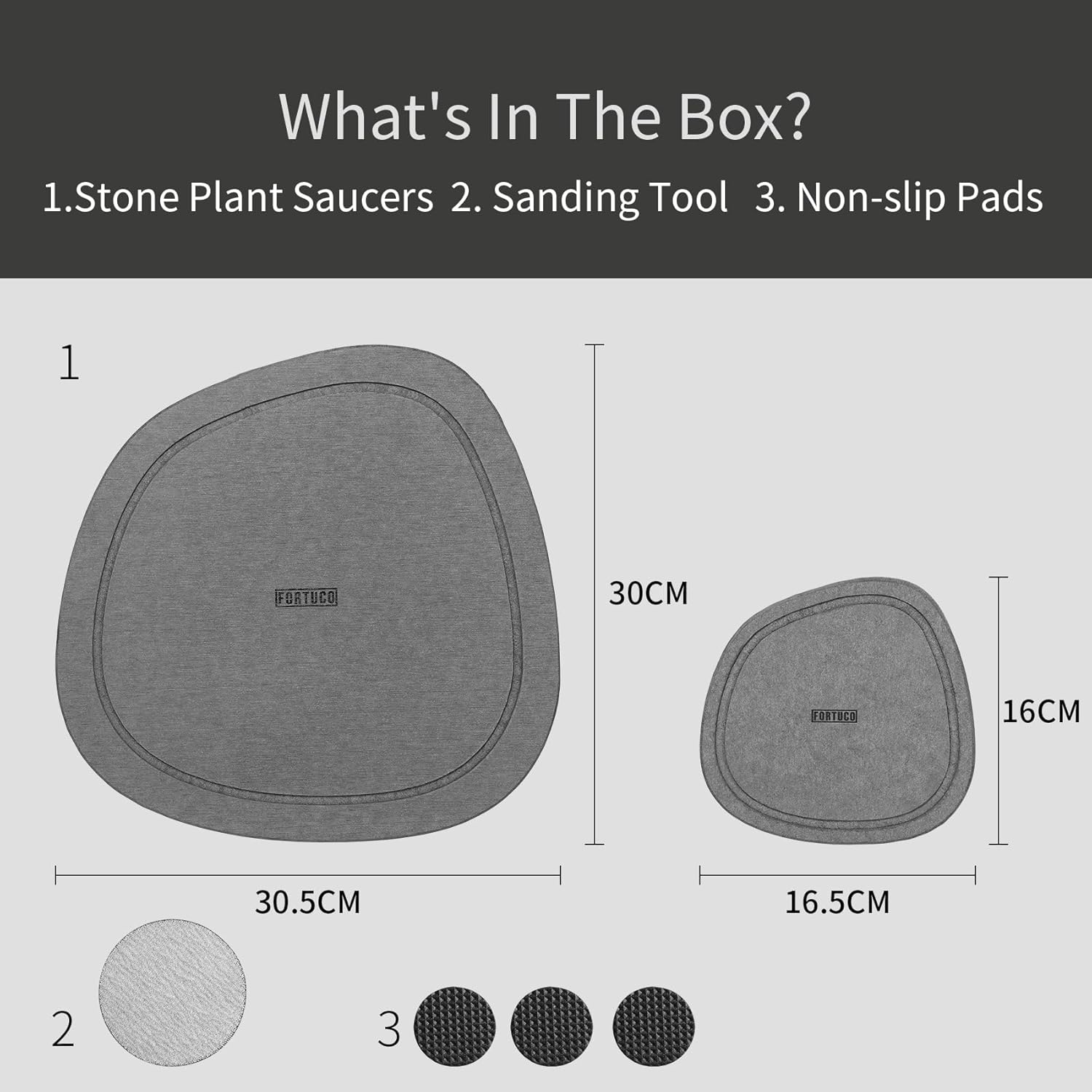 Stone Plant Saucers | Premium Diatomite | Water-Absorbent Planter Trays for Indoor Plants | Flower Pot Saucers | Plant Pot Plate & Drip Tray for Drainage | 2 Pack | Charcoal image number 1