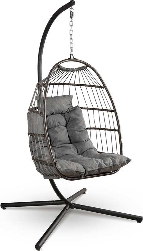 Serenelife Hanging Egg Chair with Stand - up to 250 Kg of Capacity - Beautiful Swinging Basket Chair with Base Made from Wicker Rattan and Powder-Coated Steel Frame - Egg Swing Chair with Stand