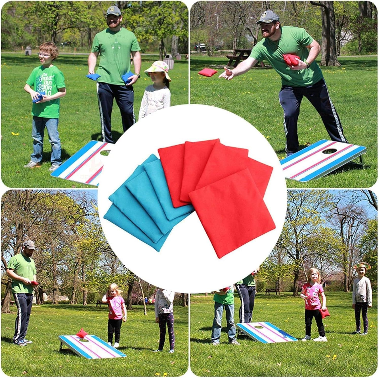 8 Bags All Weather Cornhole Bean Bags Set, Weather Protective Cornhole Bean Bags Set, Canvas Material, for Tossing Game, Share Your Happy Time image number 4