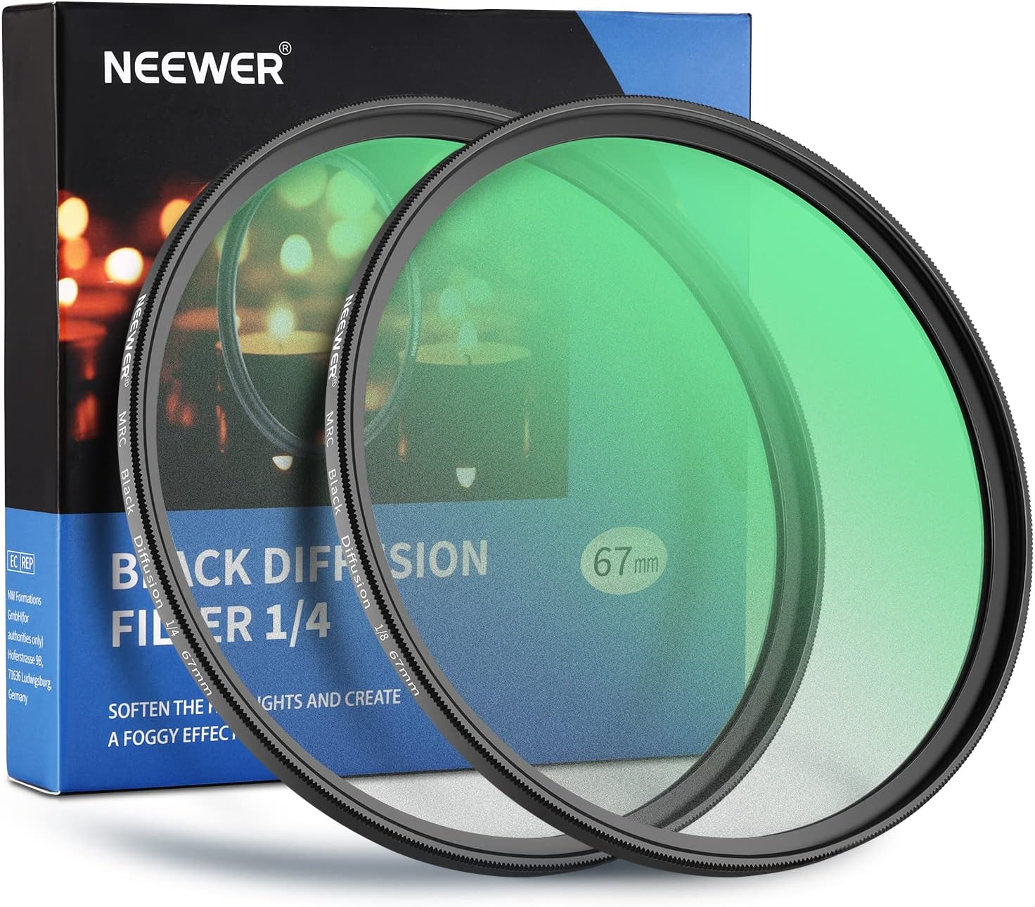 NEEWER 2 Pcs 67Mm Black Diffusion Lens Filter Kit, 1/4 & 1/8 Dreamy Cinematic Effect Filters with Storage Cases, Cleaning Cloths, Multi Nano Coated HD Optical Glass for Video/Vlog/Portrait Shot image number 5