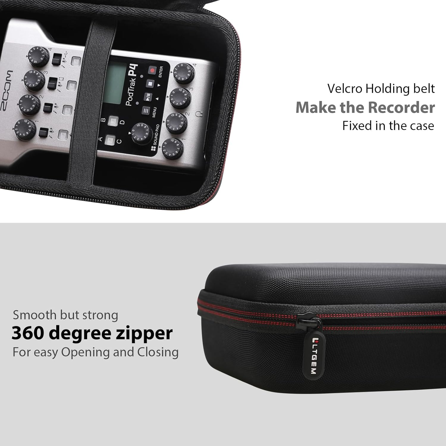 LTGEM Hard Travel Case Compatible with Zoom Podtrak P4 Podcast Recorder