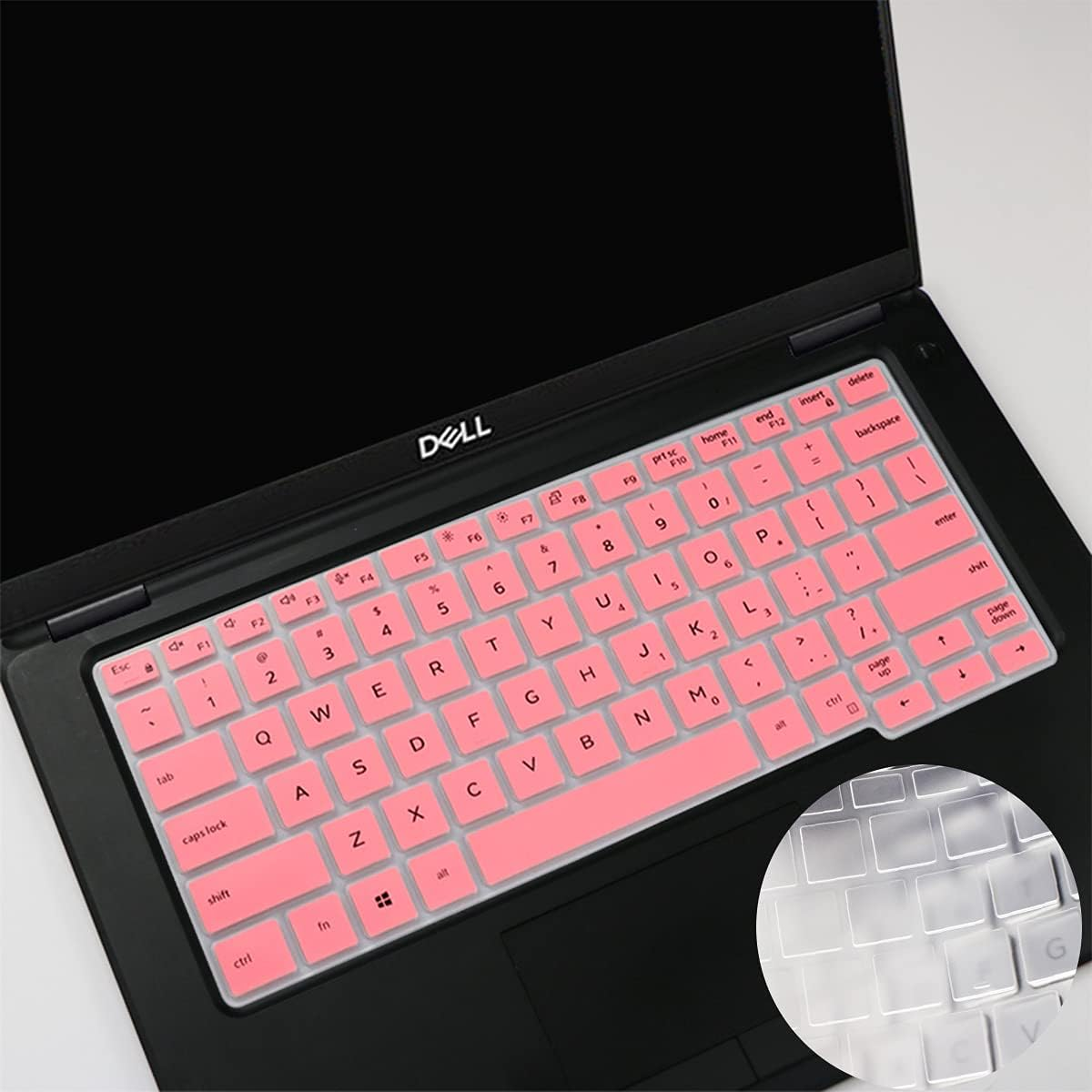 2PCS Keyboard Cover for Dell Latitude 5000 Series 5300 5310 13.3 Inch Laptop, Dell Latitude 7000 Series 7300 13.3" Laptop Keyboard Protective Skin -Pink+Clear