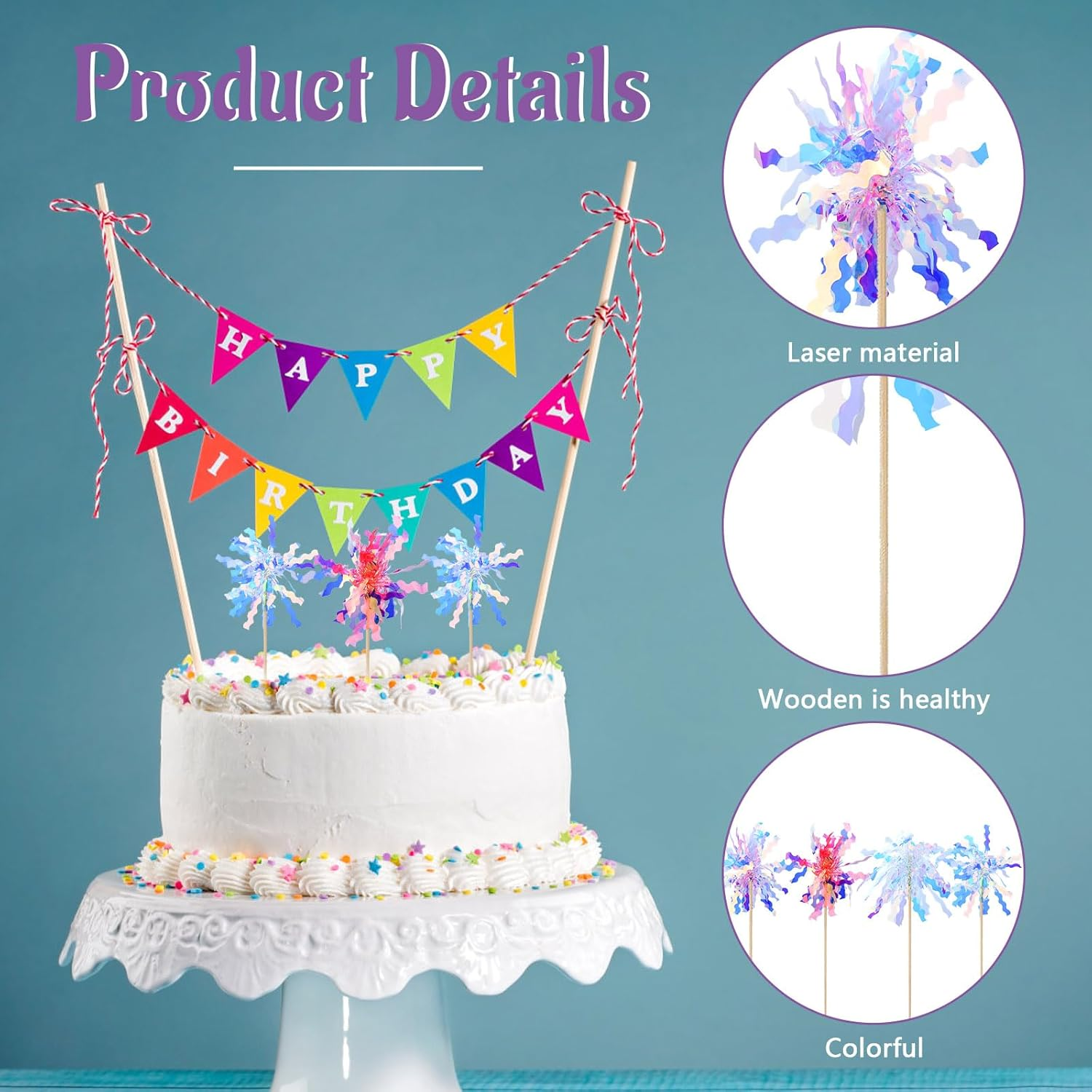 40 Pieces Colorful Firework Cupcake Toppers, Sparkle Tinsel Birthday Cake Decorations, Foil Frill Toothpicks for Christmas Wedding Party Graduation Ceremony Decor (Style 1) image number 4