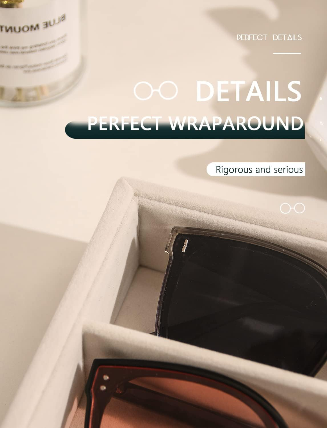 Sunglass Organizer Tray, Beige Velvet Glasses Trays, Eyeglasses Watches Jewelry Display Organizer Tray Box for Men Women (8 Grids Beige) image number 3