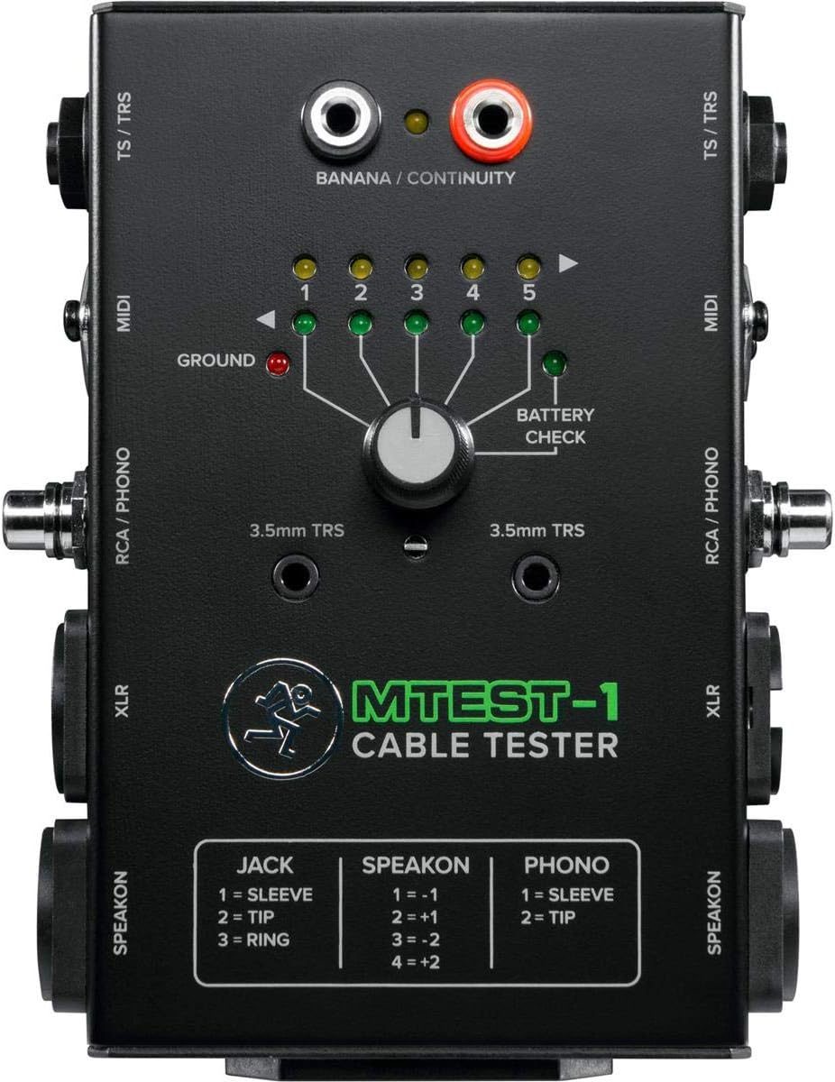 Mackie Cable Tester, 5-Way Switch Battery-Powered Connector Test, Black, (Mtest-1) image number 2