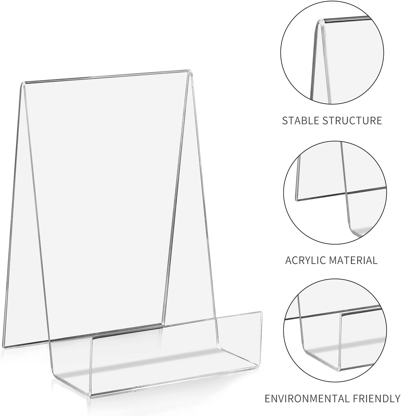 ZOEY Acrylic Book Stand with Ledge Clear Display Easels Plate - 5 Pack Small Book Holder Easel Stand for Books Display, Music Sheets, Artworks, CD, Tablet Holder (Small) image number 3
