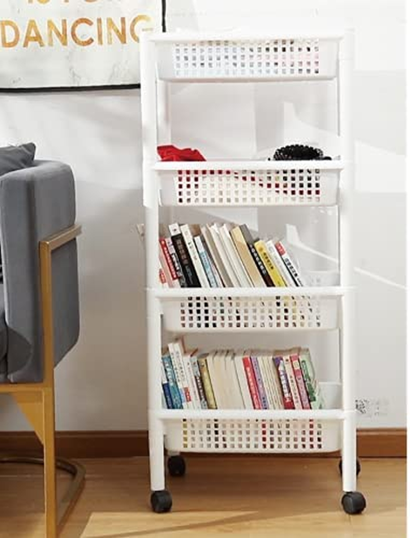 Okam Kitchen Basket Trolley with Wheels, 4 Tier Home Organiser Cart, Multi-Purpose Space Saver Plastic Utility Rack for Kitchen and Pantry Storage image number 2