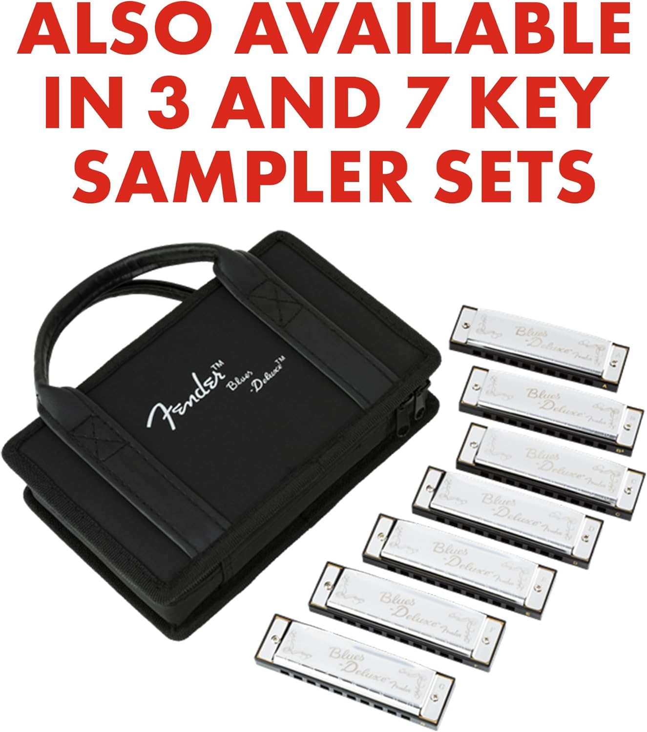 Fender Blues Deluxe Harmonica, Pack of 3 with Case (Keys C,G,A) image number 4